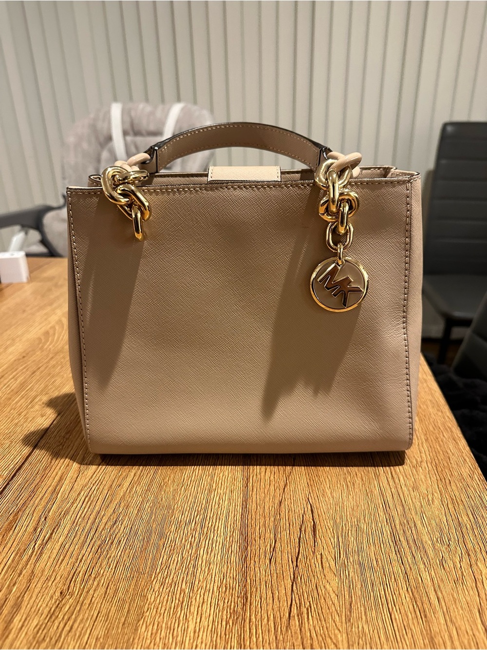 Michael Kors Small Top-Handle Satchel in Taupe with Gold Hardware